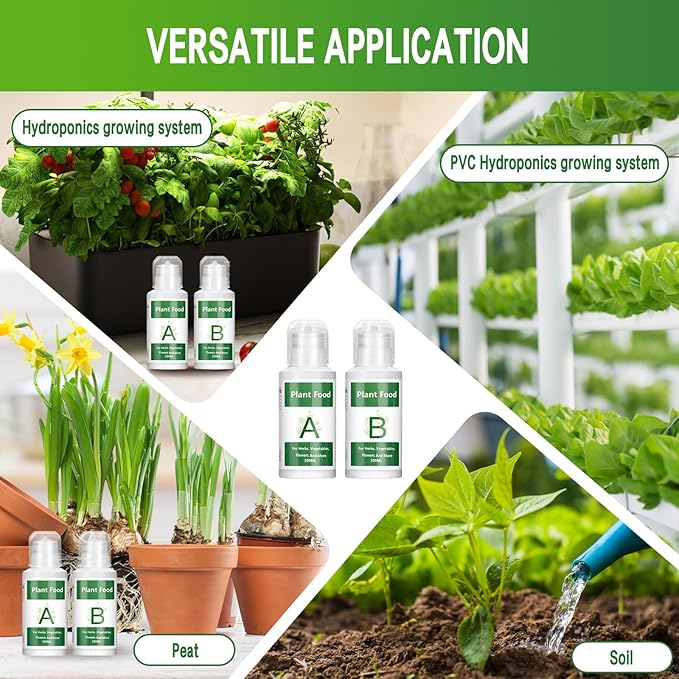 Hydroponic Nutrients, 800ML Hydroponic Plant Nutrients A and B, Universal A&B Indoor Plant Nutrients for Lush Growth of Indoor Plants, Vegetables, Fruits and Flowers