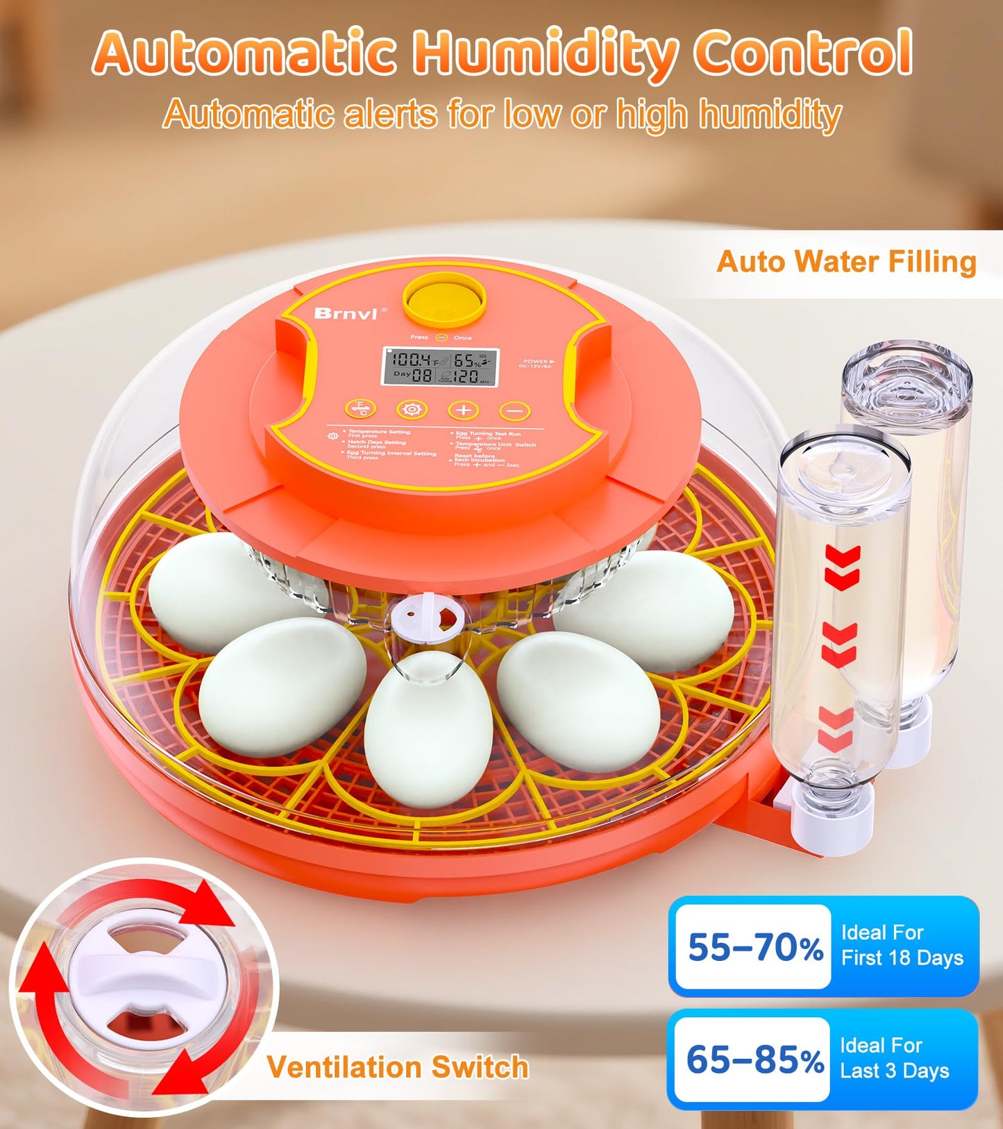 18 Egg Incubator with Automatic Egg Turning, Digital Temperature Humidity Control, Incubator for Hatching Eggs, 360° View Eg-g Candler, Chicken, Quail, Duck, Goose, Turkey Incubato-r for Home & Farm