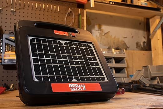 Solar Electric Fence Charger for Day and Night Power | Red Sizzle 1S | 0.25 Joule | Portable Solar Energizer for Livestock, Keep Out Predators