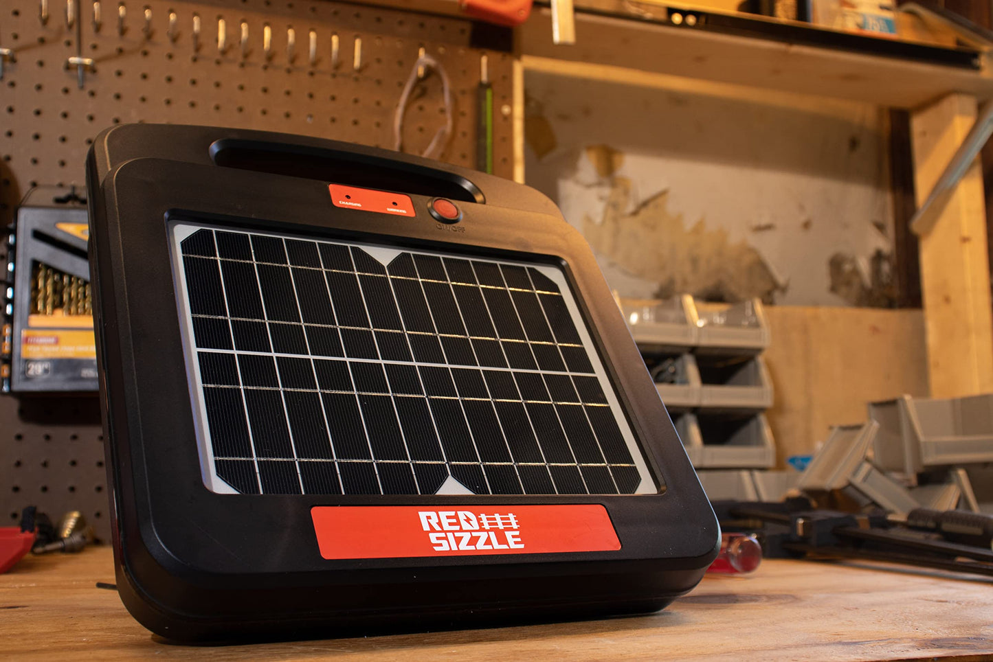 Solar Electric Fence Charger for Day and Night Power | Red Sizzle 1S | 0.25 Joule | Portable Solar Energizer for Livestock, Keep Out Predators