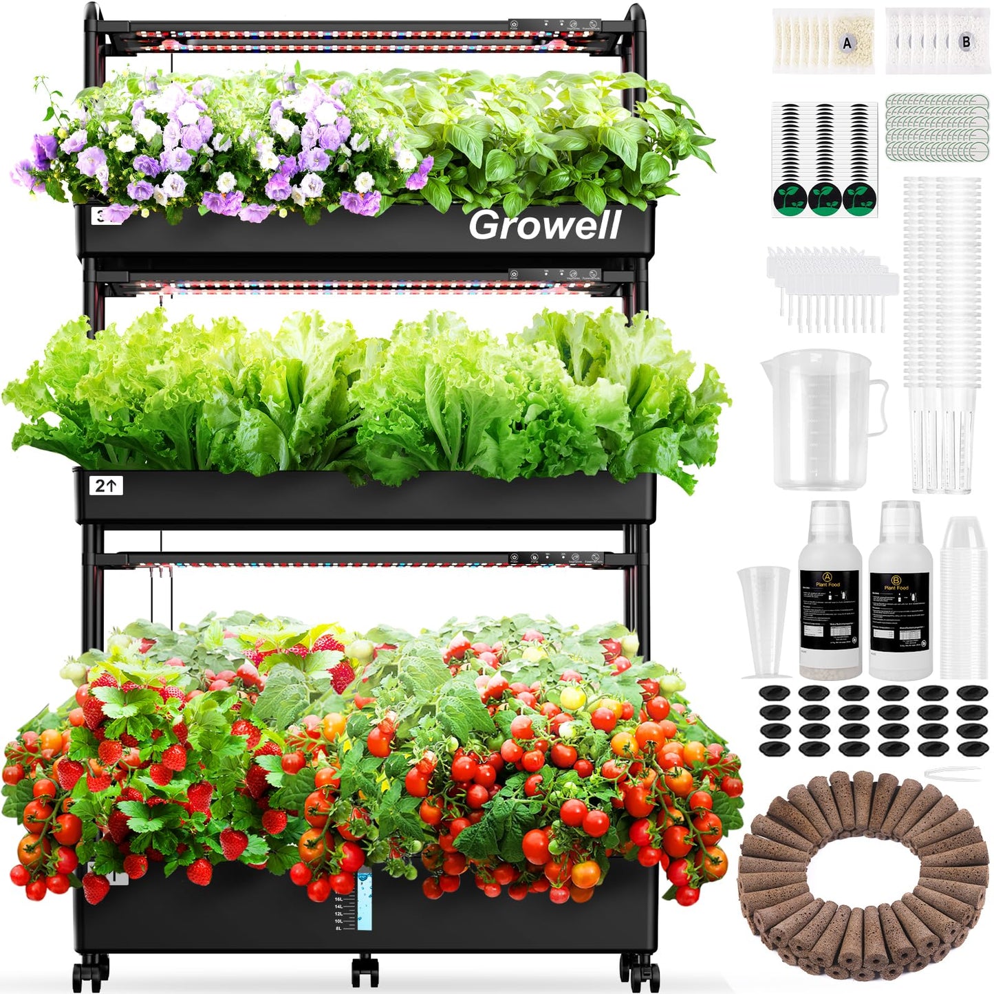 Growell 90 Pods Large Hydroponics Growing System Kit & 182 pcs Seed Pod Kit