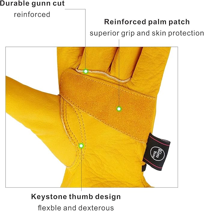 Leather Work Gloves, with Adjustable Wrist, For Yard Work, Gardening, Farm, Warehouse, Construction, Motorcycle, Men & Women XXL 1 Pair