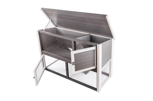 New Age Pet ECOFLEX Columbia Rabbit Hutch - Grey, Dual-Level with Denning Space, Easy Assembly, Moisture & Odor Resistant