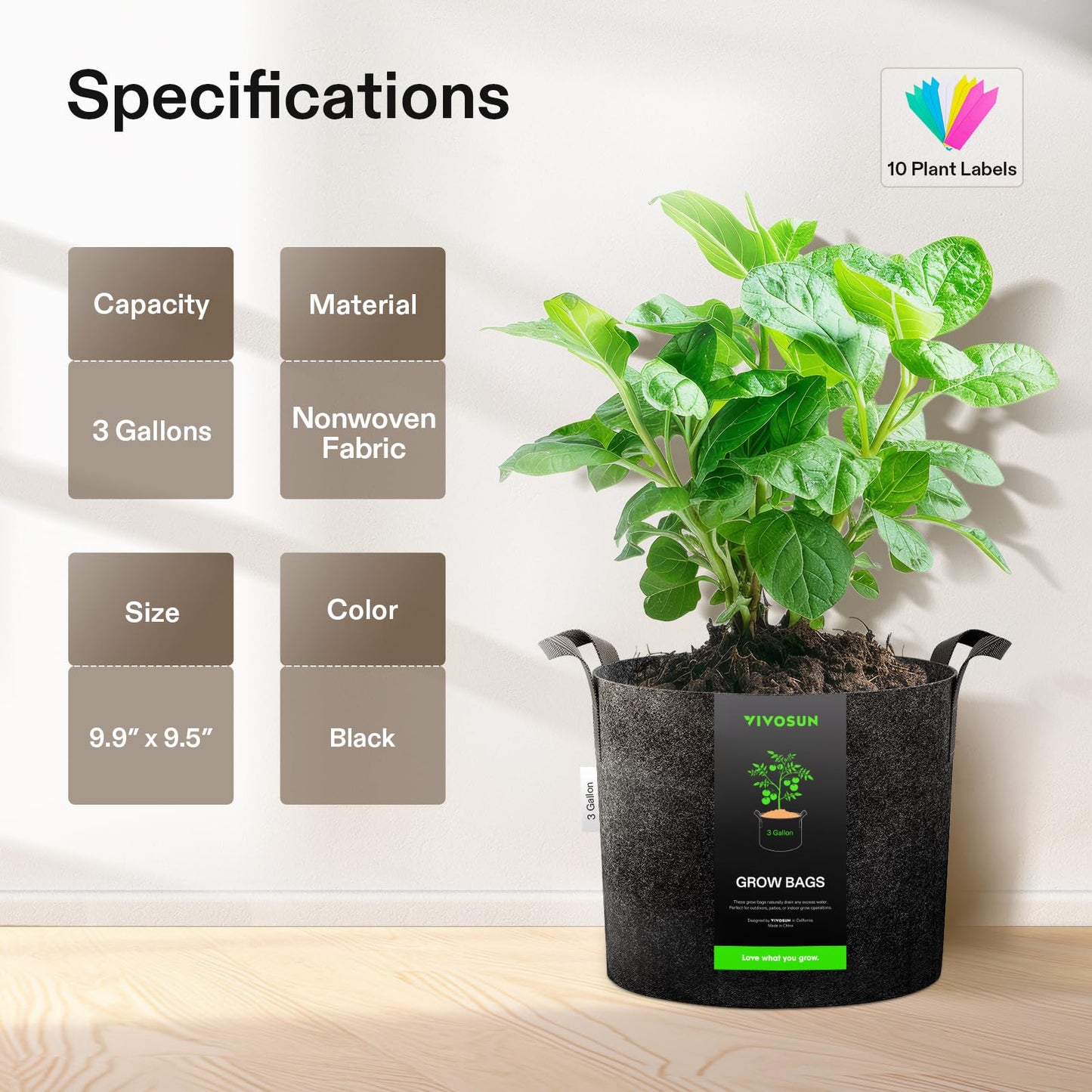 VIVOSUN VS1000 LED Grow Light with Ventilation Kit 4 Inch 190 CFM Inline Fan with Speed Controller, 4 Inch Carbon Filter and 8 Feet of Ducting and 5-Pack 3 Gallon Plant Grow Bags