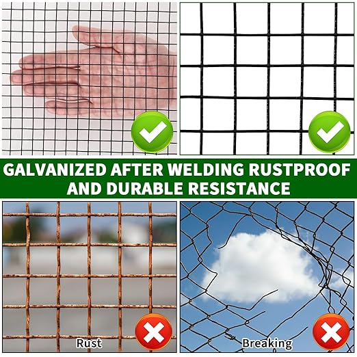 Hardware Cloth 1/2 inch 48 x 100 ft 19 Gauge Chicken Wire Fence Galvanized Steel Mesh Rolled Fencing for Garden Supports Poultry Netting Cage Snake Fence Tree Guard, Black