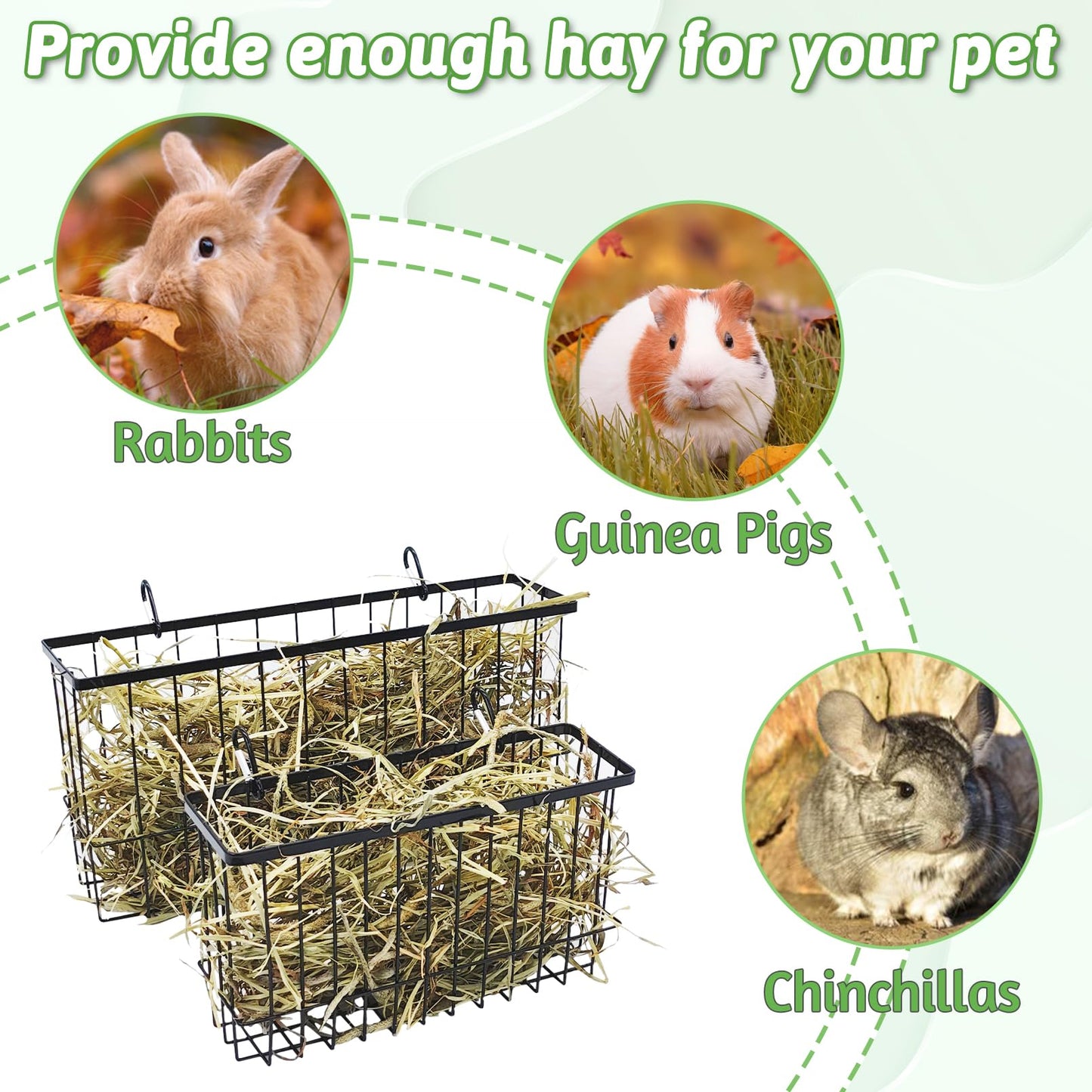 kathson Rabbit Hay Feeder 2 Pack, Metal Bunny Hay Rack for cage with Hooks, Rabbit hay Holder for Bunny Guinea Pig Chinchilla