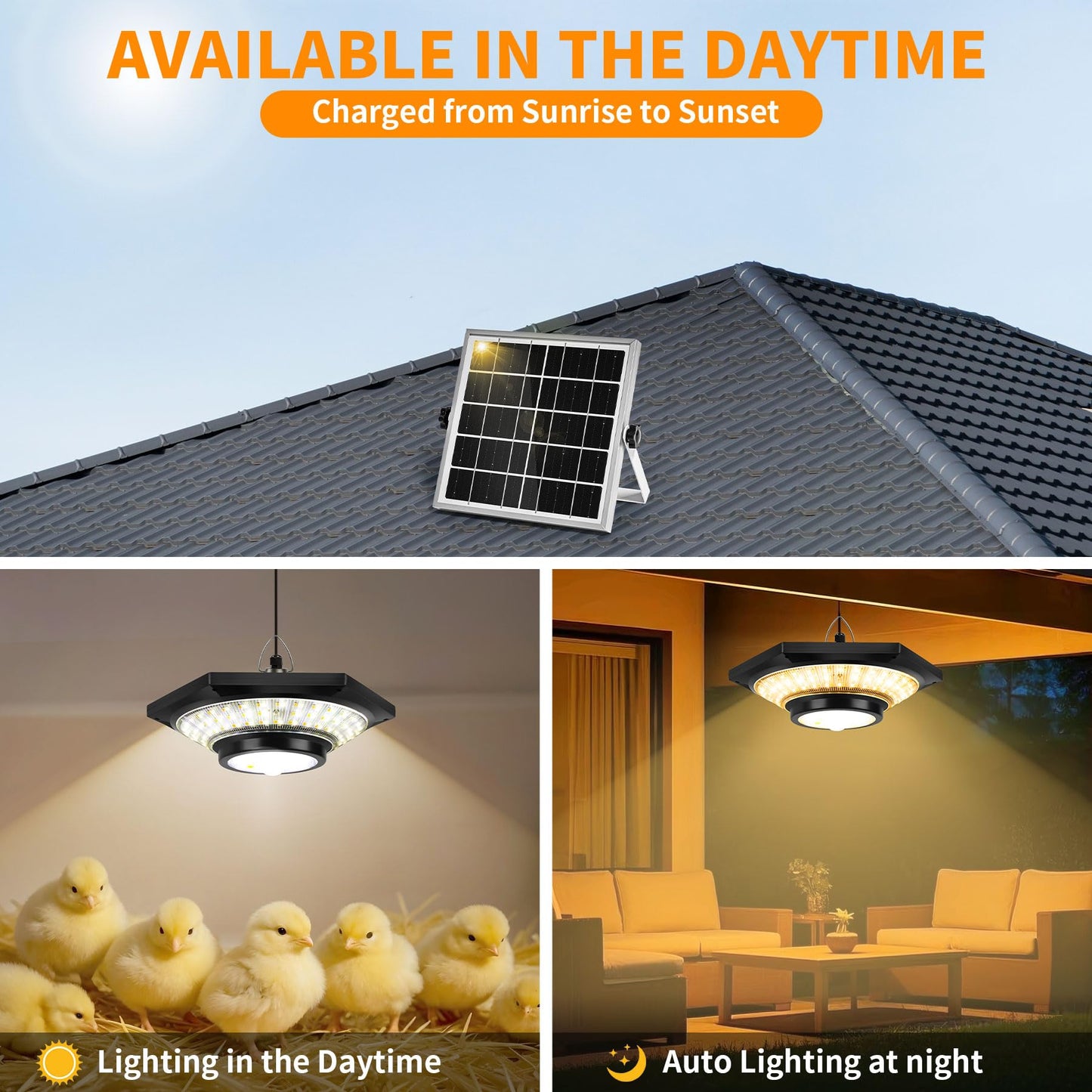 ROSTIUTE Solar Shed Light, 288 LED 1000LM Solar Pendant Light Indoor Outdoor, Solar Lights 5 Modes Motion Sensor with Remote Control for Chicken Coop Barn Patio Gazebo Garage
