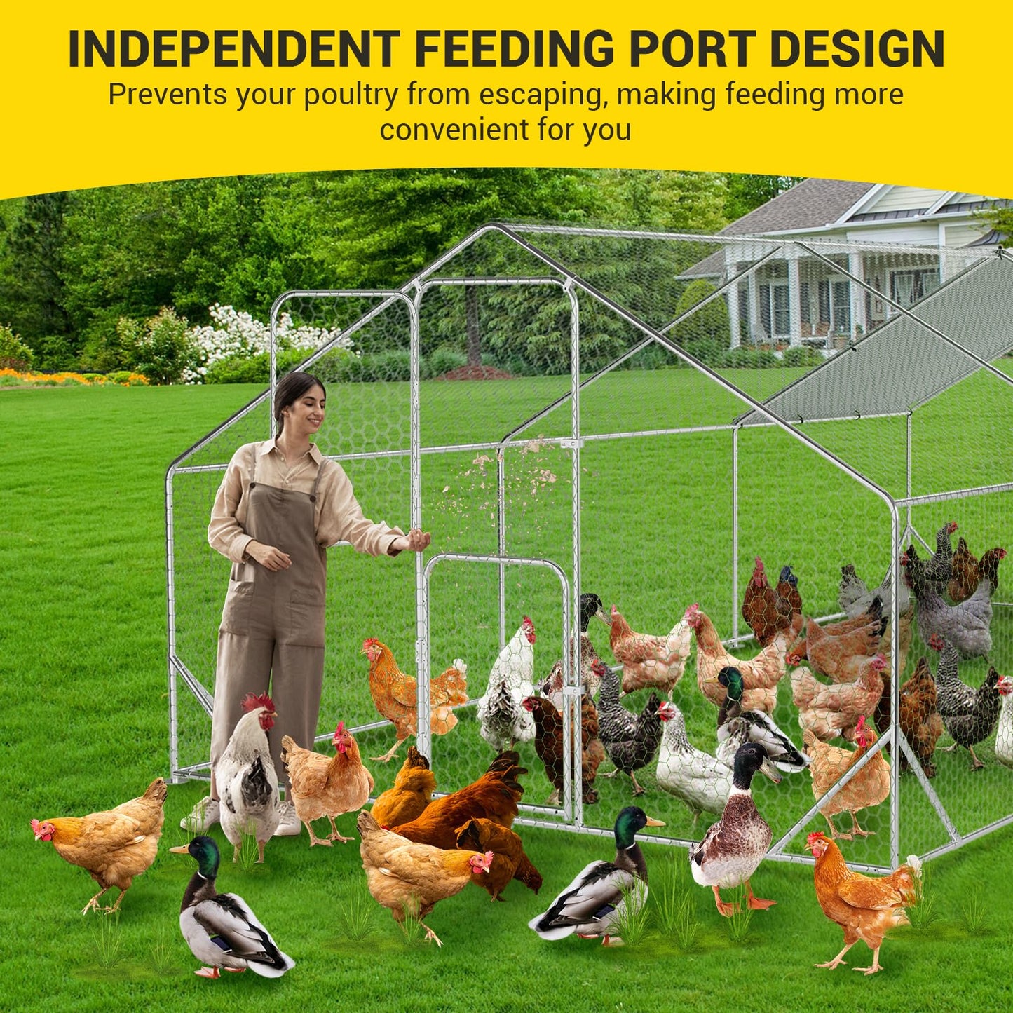 Large Metal Chicken Coop with Run,9.8×19.7×6.6ft Walk-in Poultry Cage,Chicken Pen with Water-Resident and Anti-Ultraviolet Cover for Outdoor Backyard Farm