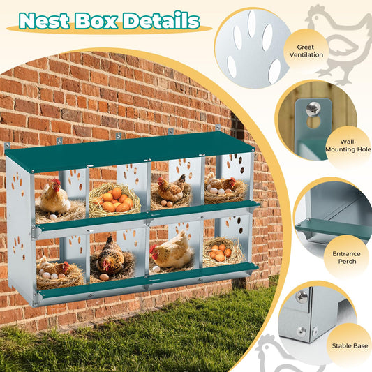 Yafylly Chicken Coop Nesting Boxes, Wall Mountable Metal Chicken Nesting Box, Easy Egg Collection Roll Away Nesting Boxes Chicken, Roosting Boxes for Chickens, 8 Compartments