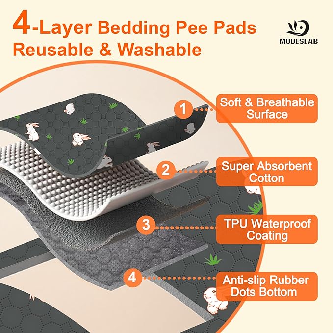 2-Pack Washable Pee Pads for Dogs, 36in x 42in Puppy Traning Pads Leakproof Guinea Pig Cage Liner Rabbit Cage Absorbing Bedding Reusable Anti-Slip Rug Mat for Crate