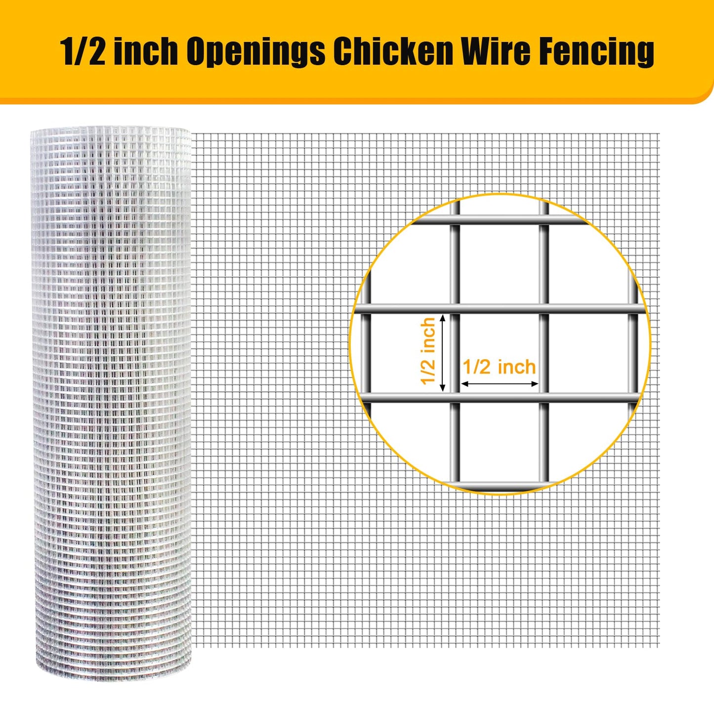 Liyarya Hardware Cloth 1/2 inch 48 x 100 ft 19 Gauge Wire Chicken Fencing, 48'' x 100' Hot Dip Galvanized Chicken Wire Rabbit Fence Poultry Hardware Cloth Chicken Wire Mesh Roll for Garden