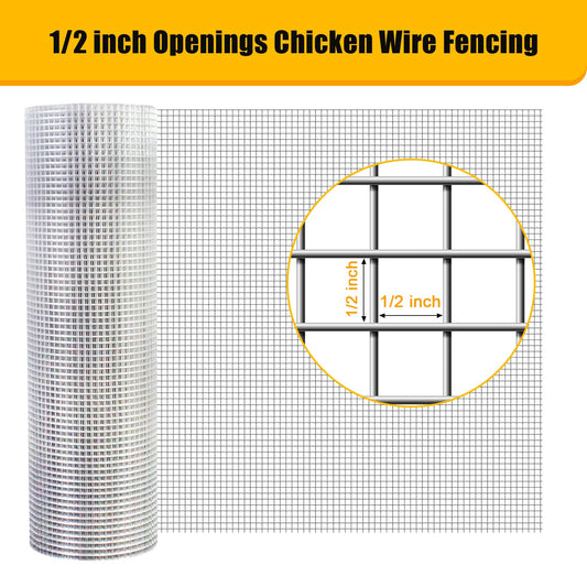 Liyarya Hardware Cloth 1/2 inch 48 x 100 ft 19 Gauge Wire Chicken Fencing, 48'' x 100' Hot Dip Galvanized Chicken Wire Rabbit Fence Poultry Hardware Cloth Chicken Wire Mesh Roll for Garden