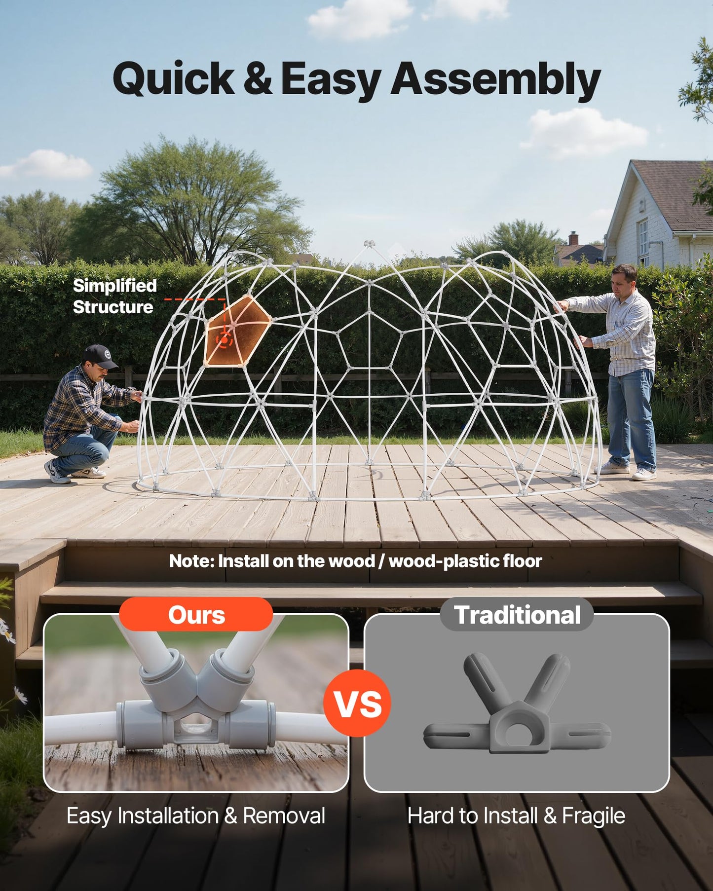VEVOR Garden Dome Tent, 9.5 x 5.7 ft Outdoor Clear Bubble Tent for 2-4 Person, Weatherproof Geodesic Dome Greenhouse with Window, PVC Transparent Tents for Backyard Patios Camping Party Wedding