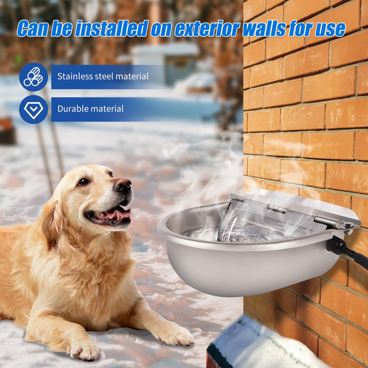 Heated Water Bowl for Dogs Outdoor Cats Large Breed Automatic Dog Water Dispenser Auto Fill Heated Pet Water Bowl Outside Pet Waterer for Chicken Goat Pig Horse Livestock