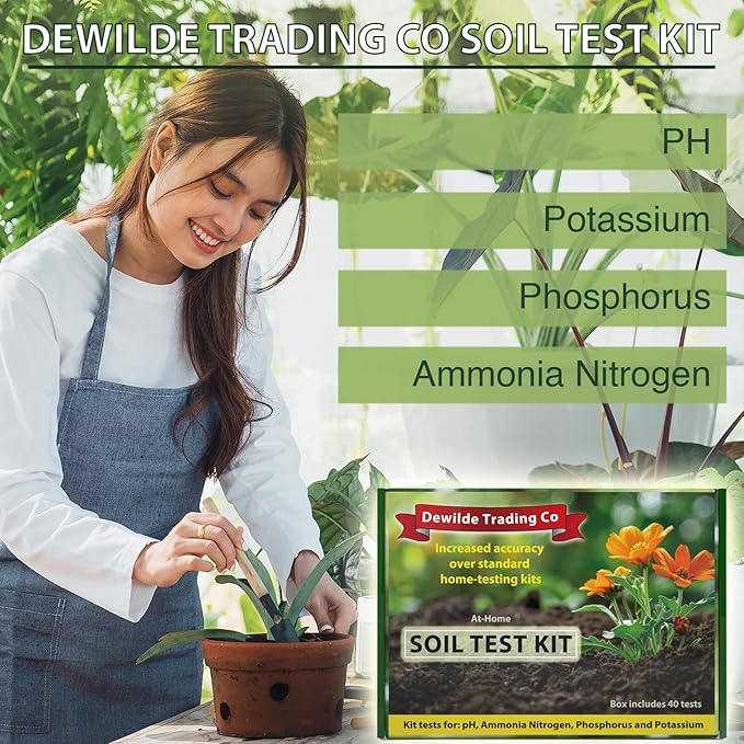 Premium Soil Test Kit: 40 Complete Tests for Lawns, Gardens, and Vegetables. Tests for Ammonia Nitrogen, pH, Phosphorus, and Potassium.