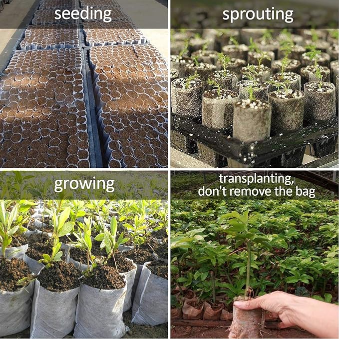 Augshy Nursery Growing Bags - 400pcs Fabric Plant Pots, Non-Woven Grow Bags for Seeding, Starter Seedling Plants, Home Garden, Outdoor, Greenhouse