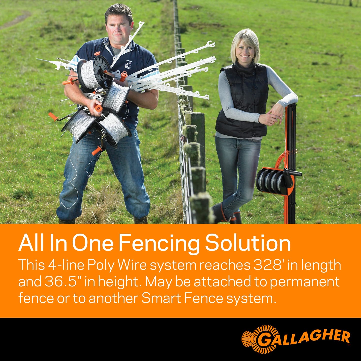 Gallagher Smart Fence 2 | Portable Electric Fence for Livestock Containment | Quick Install Temporary Field Fencing | 328ft of 4-Strand Electric Fencing with Built-in Posts and Reels