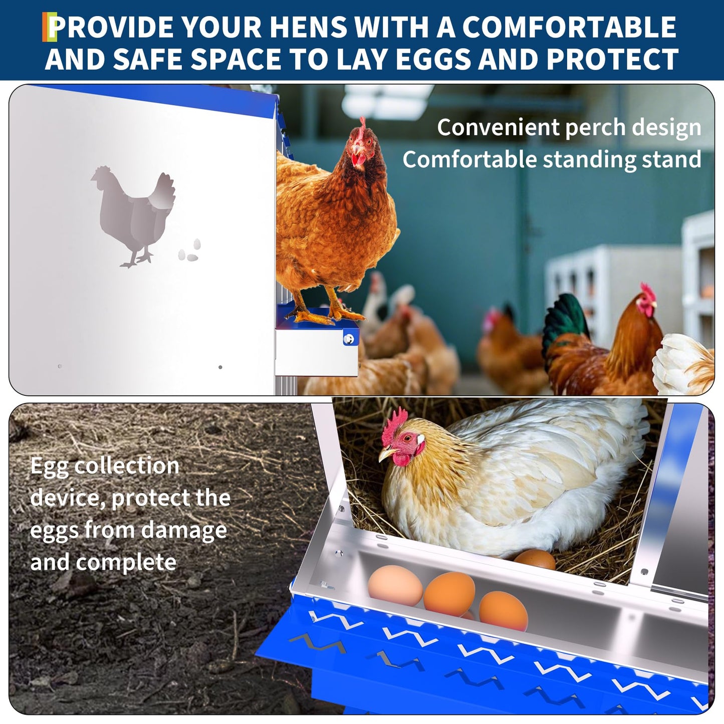 Garvee Chicken Nesting Box with Removable Tray, 10 Compartment Nesting Boxes for Chickens, Easy to Clean and Install, Chicken Laying Boxes for Chicken Coop to Protect Eggs - with Bracket Legs, Blue