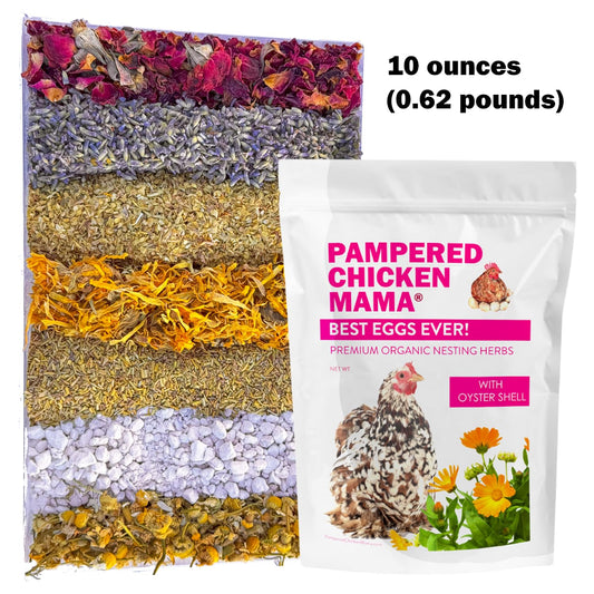 Pampered Chicken Mama Best Eggs Ever! Nesting Herbs for Chickens (10 Ounces) Calcium Supplement for Chickens | Chicken Feed Supplies, Hen Treats for Coops