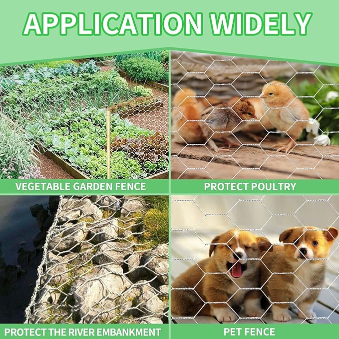 Chicken Wire 13.7 in x 236 in Poultry Wire Netting Hexagonal Galvanized Mesh Garden Fence Barrier for Craft Projects, Pet Rabbit Chicken Fencing