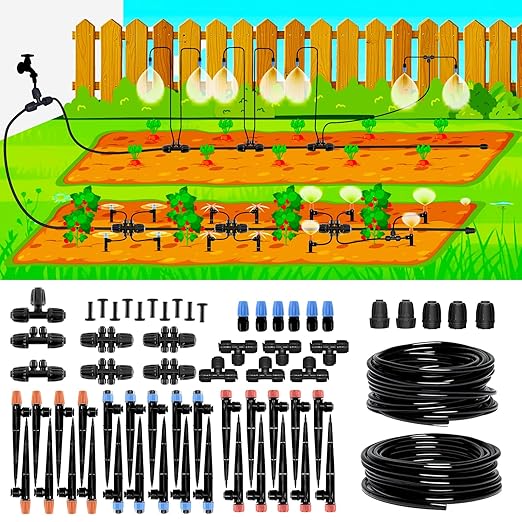 240FT Drip Irrigation System, 2025 Upgraded Quick Connector Irrigation System for Garden, Adjustable Nozzles, Garden Watering System with 1/4" & 1/2" Tubing, Sprinklers for Garden, Greenhouse, Lawn