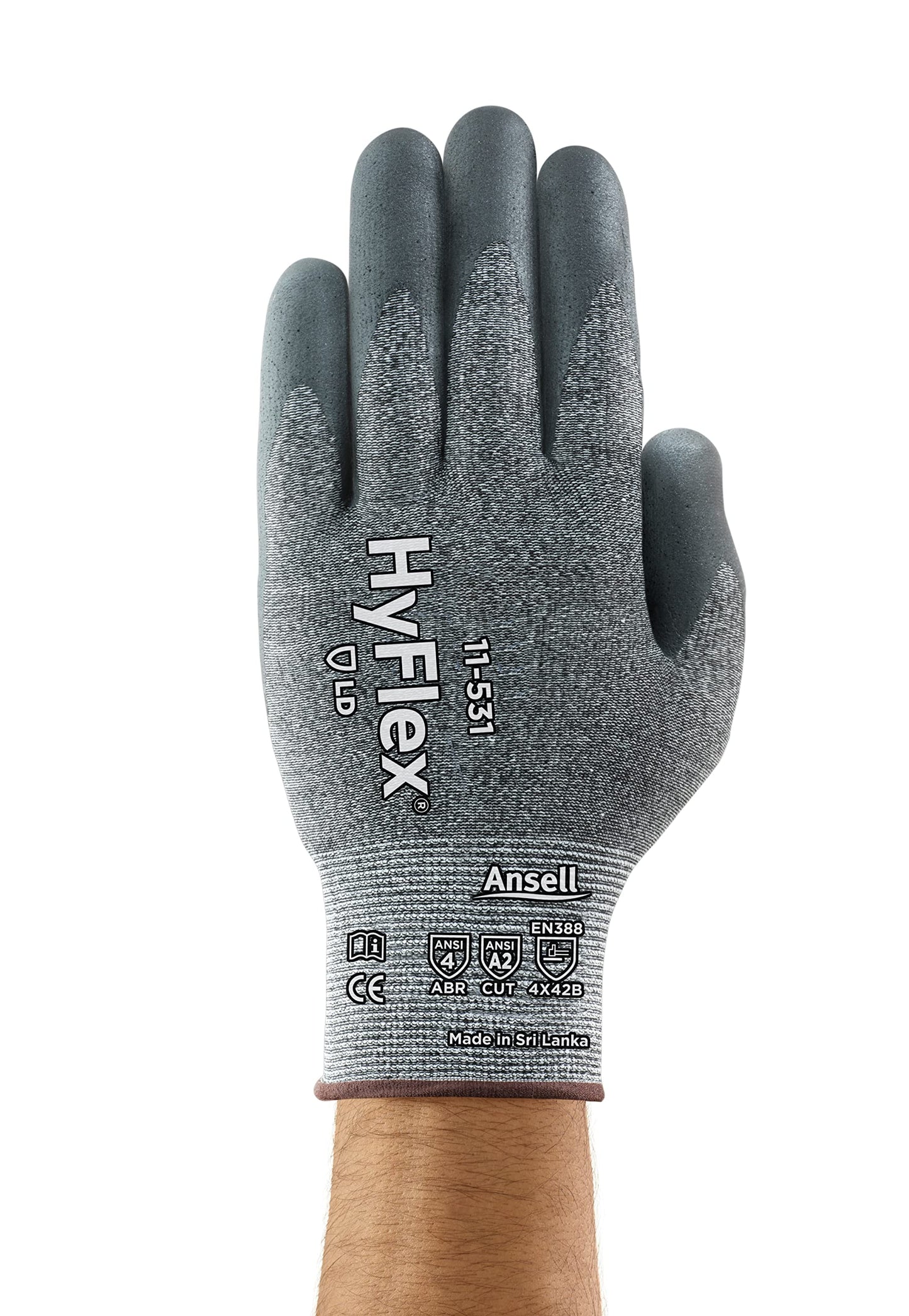 Ansell HYFLEX 11-531 Cut-Resistant Nylon Spandex Industrial Gloves w/Foam Nitrile Palm for Fabrication, Automotive - Large (9), Grey (144 Pairs)