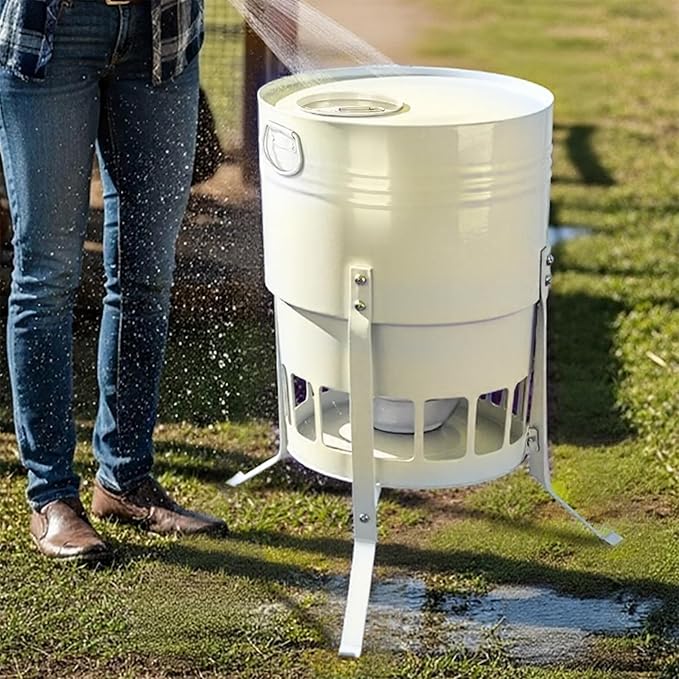 KOL Metal Chicken Feeder - 50lbs Poultry Feeder with 16 Ports, Powder Coated Rust-Proof Design & Smooth Edges for Safe Feeding (Jade White)