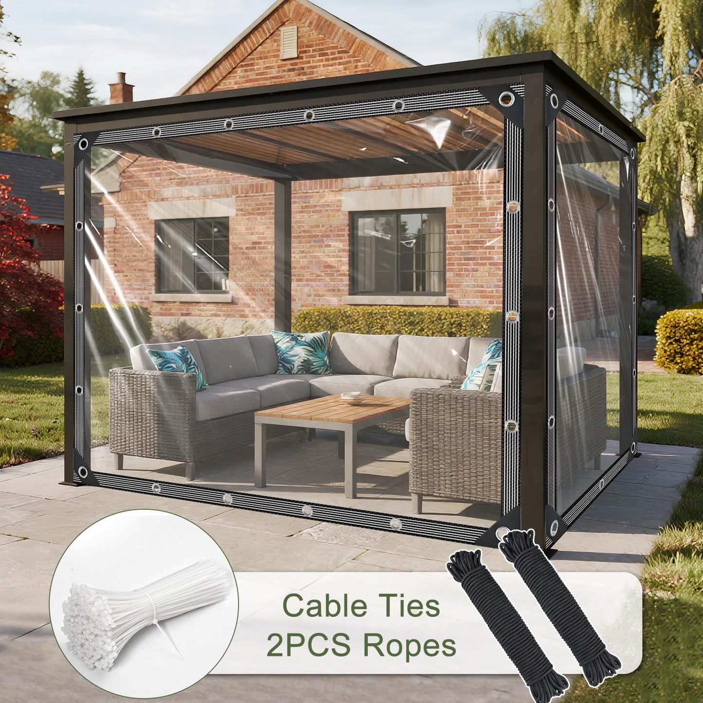 Clear Tarp with Grommets 10x20ft Clear Tarps Heavy Duty Waterproof 14 Mil Thickened PVC Tear-Resistant Reinforced Edges Clear Plastic Vinyl Tarp for Patio Chicken Coop Cover Greenhouse Plant Enclosure