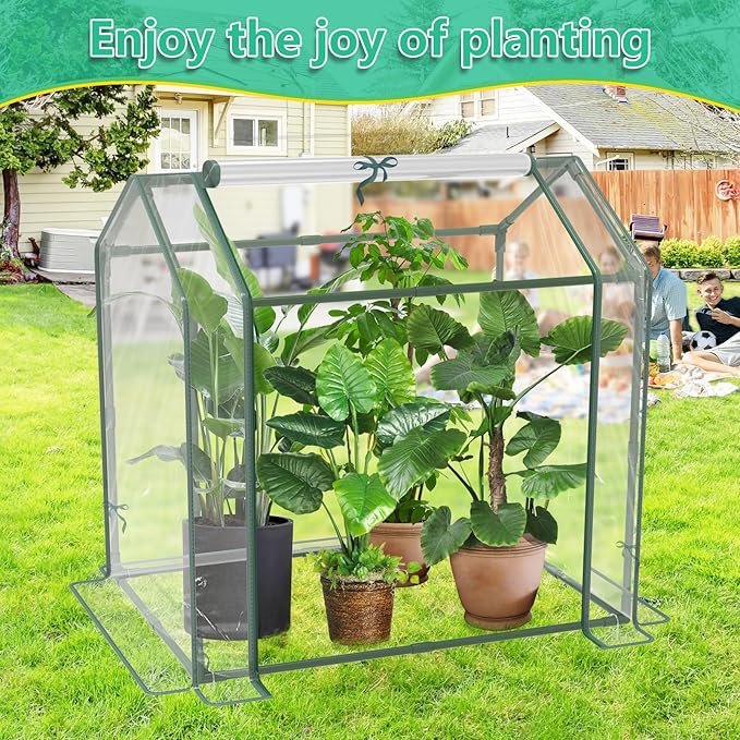 Mini Greenhouse for Indoor Outdoor Plants, Durable Green House with Roll-up Zipper Door，Grow Plant House Tent with Transparent PVC Cover 33.5”x23.2”x32.5”
