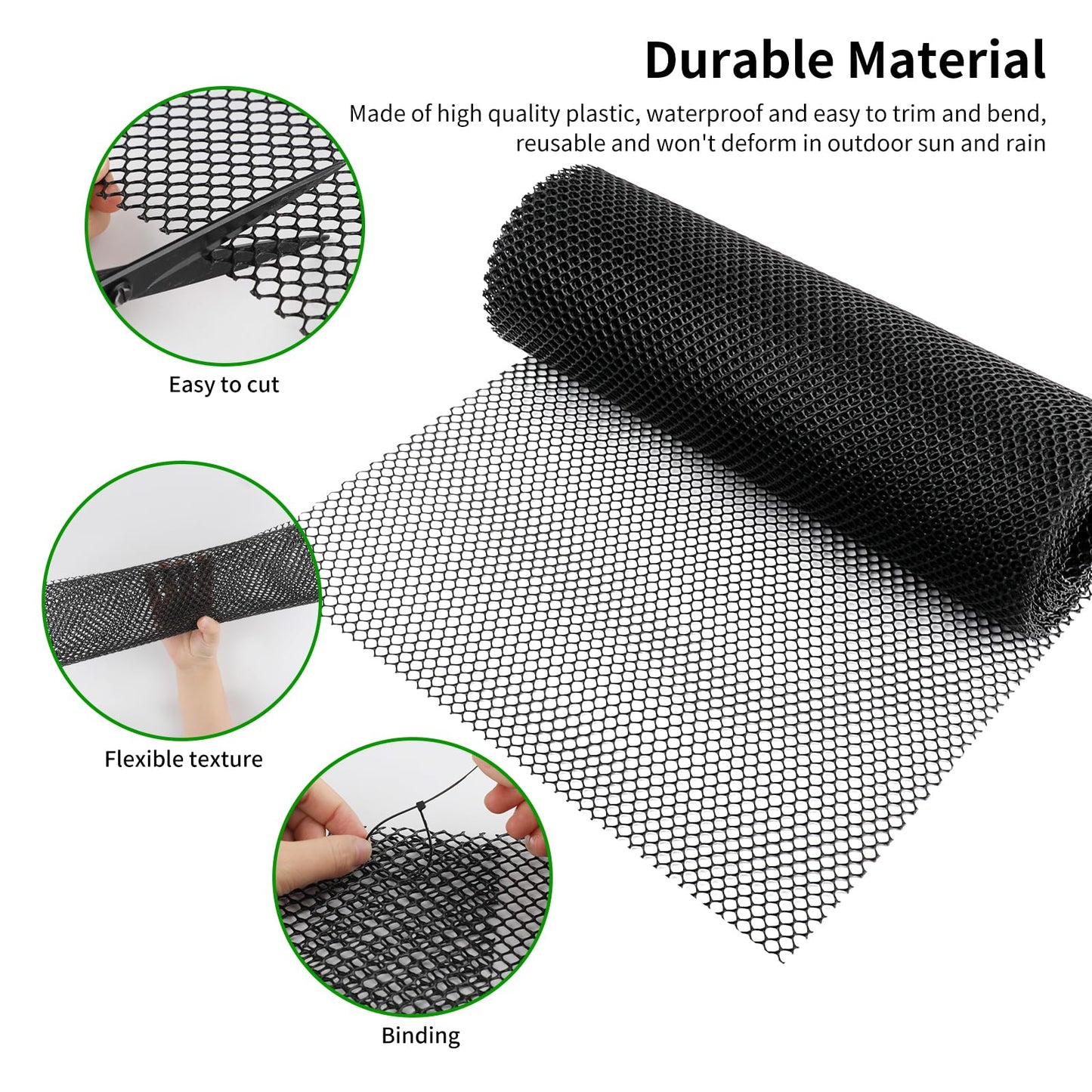 15.7 Inch x 20 Ft Plastic Chicken Wire Fencing,Black Poultry Netting with 100 Twist Ties,Garden Fence for Animals, Mesh Tree Guard Trunk Protectors and Floral Arrangements