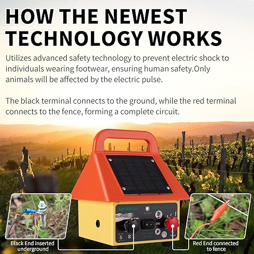 3-in-1 Electronic Fence Energizer Charger Solar/BatteryAC Powered Waterproof Design for Livestock Wildlife Control & Property Protection