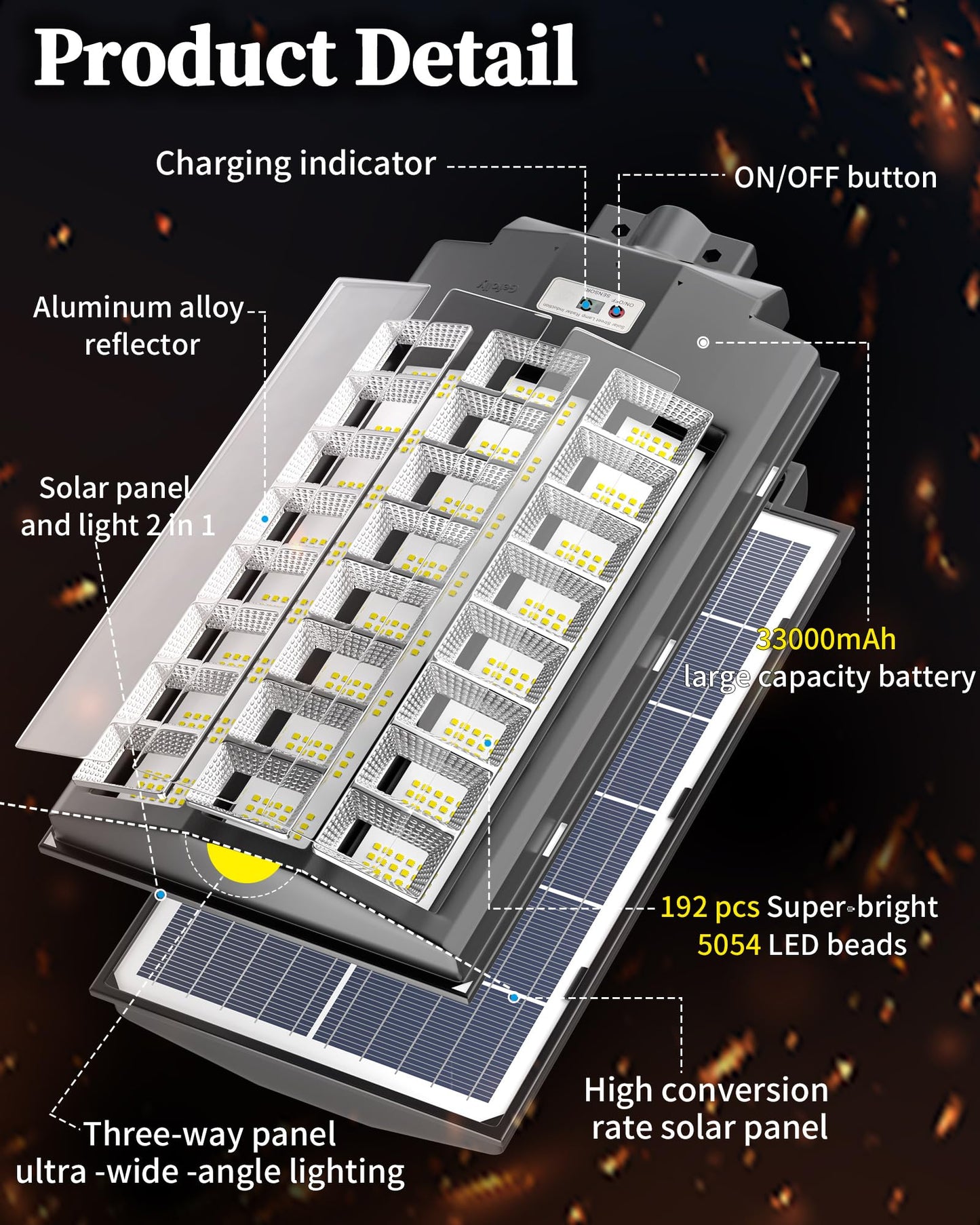 Gefolly SL-8600W Solar Street Light Outdoor, Wide Angle 680000LM Commercial Parking Lot Light Dusk to Dawn 6500K Flood Security IP67 with Motion Sensor Lamp for Yard, Basketball Court