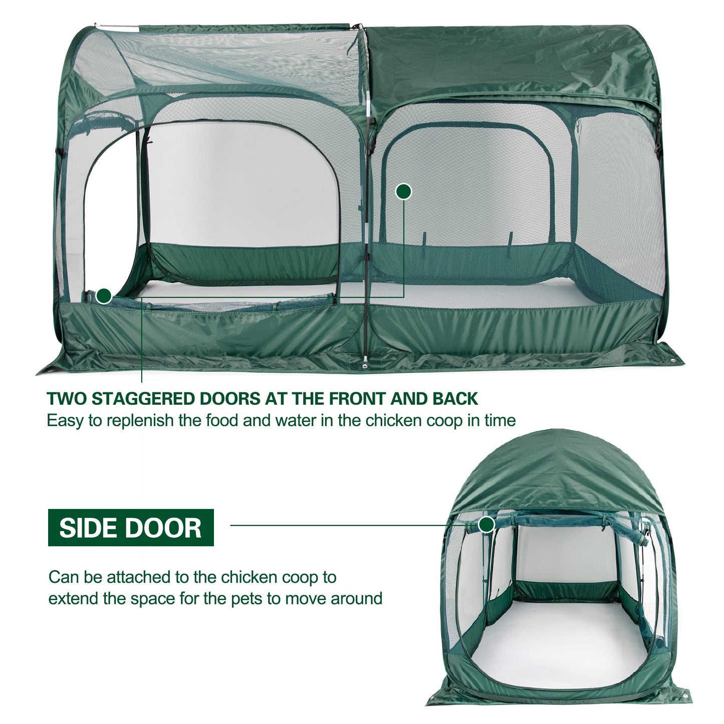 ANC POP Portable Chicken Run Large Pop-Up Chicken Pen for Small Animals Outdoor Gardening Net with 3 Doors and Handbag, Easy to Install and Storage, Green