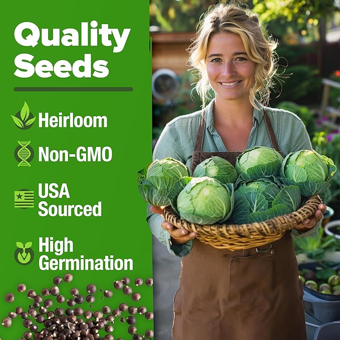 HOME GROWN 7 Cabbage Seeds for Planting - 2000+ Heirloom 𝗡𝗢𝗡-𝗚𝗠𝗢 𝗨𝗦𝗔 Seeds - Golden Acre,BokChoy,Savoy,Michihili, Red Acre, Copenhagen Market,Jersey Wakefield - Vegetable Seeds for Planting