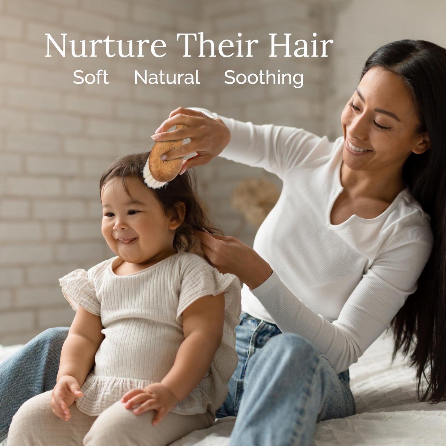 Natemia Baby Hair Brush - 1 Piece Oval, Brown - Wooden Handle & Soft Goat Bristles for Gentle Grooming & Scalp Massage - Newborn & Toddler Hair Brush for Cradle Cap Care