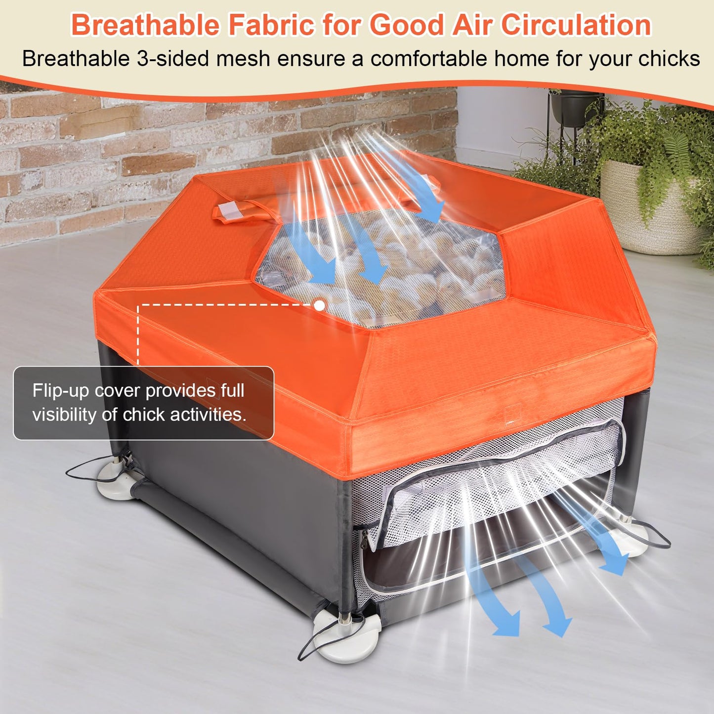 45"x45"x19.7" Sturdy Stainless Steel Frame Brooder Box for Chicks, Chicken Brooder Box with Removable Roof & Bottom Pad for Easy Cleaning, Small Animal Playpen for Ducks, Quails, Bunnies, Guinea Pigs