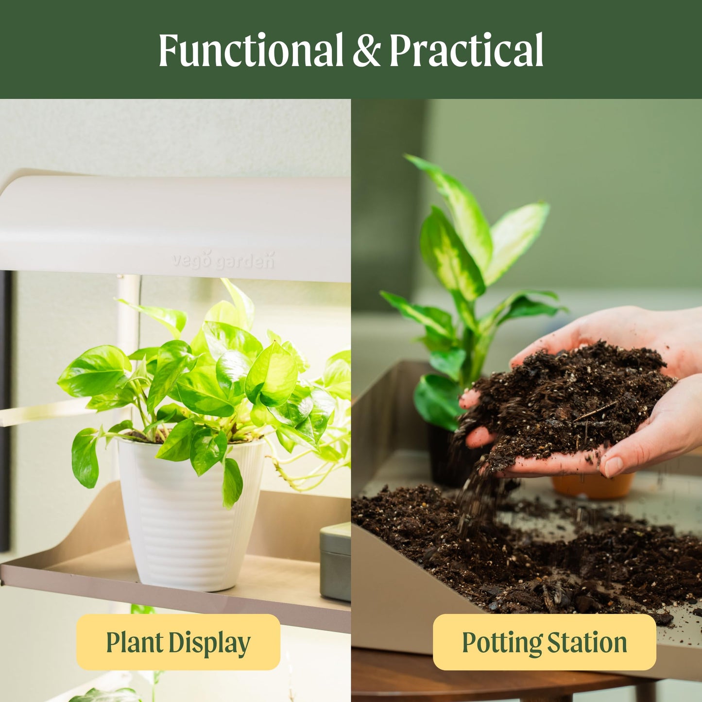 32" Elevated Raised Garden Bed & 2-Tiered Plant Stand Indoor with Grow Lights