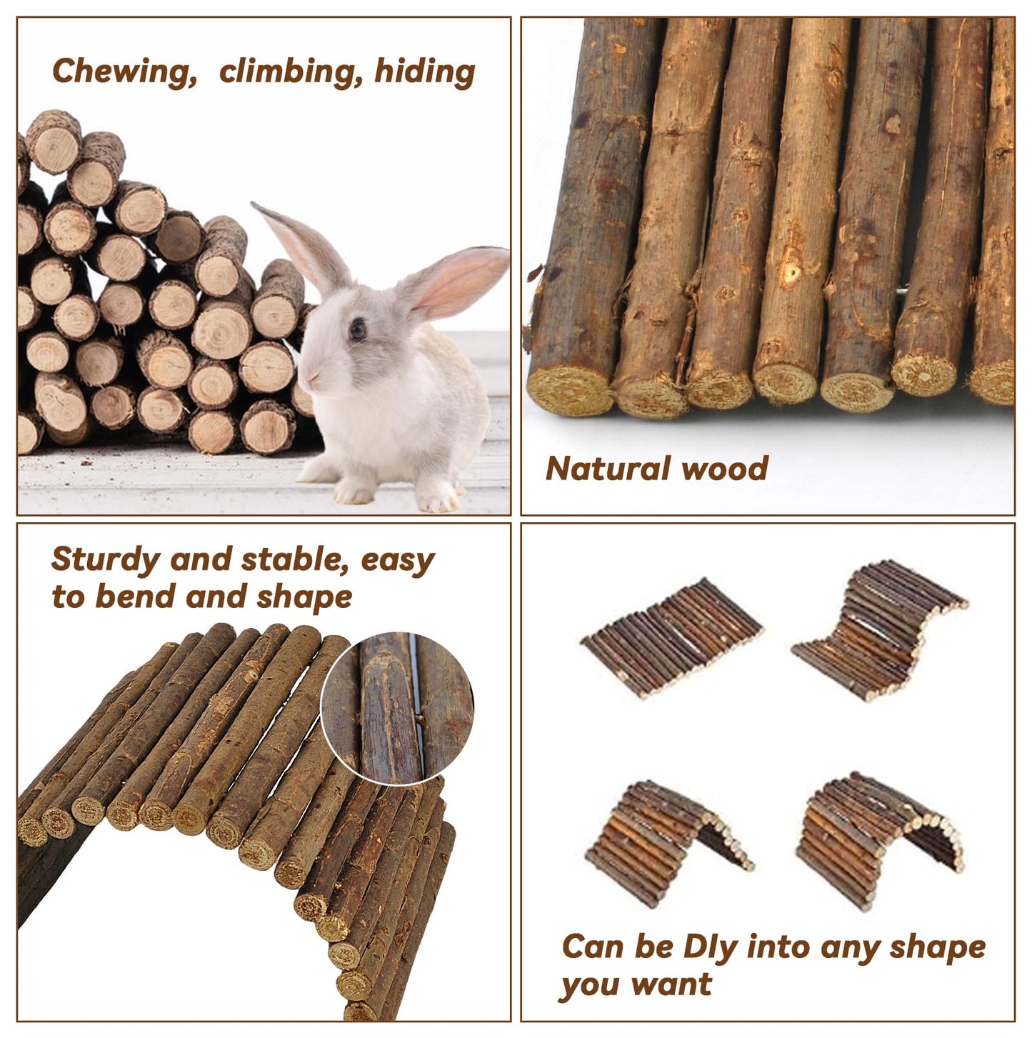 kathson Rabbit Bridge Wooden Hamster Climbing Tunnel Bunny Extra Large Ladder Wood Flexible Hideout for Guinea Pig Chinchilla Ferret Hedgehog Rat Squirrel and Other Rodents(26 x 16 in)