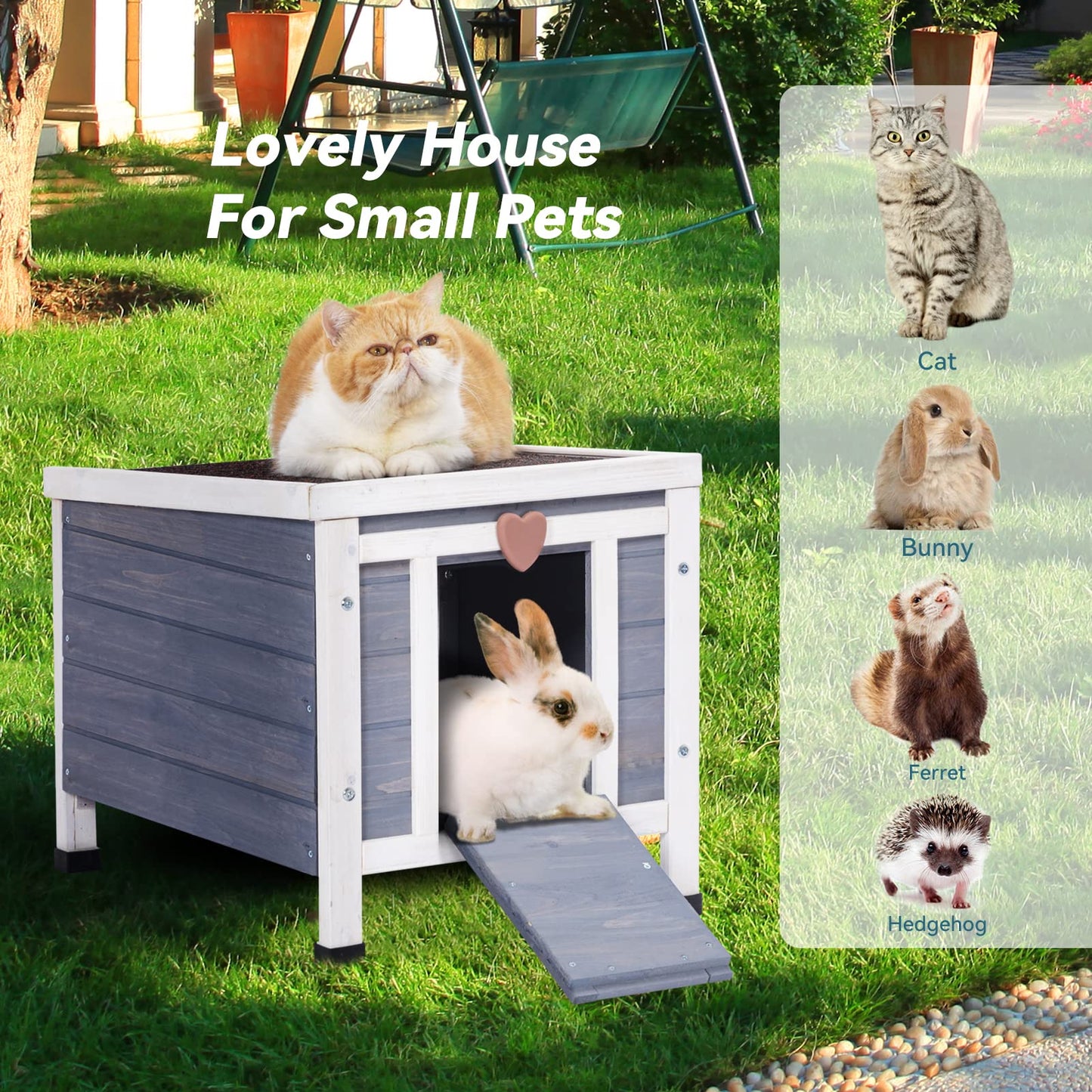 Petsfit Outdoor Cat House Weatherproof, Outside Shelter for Feral Cats, Rabbits, Chicken, Small Animal Houses & Habitats, Idea for Guinea Pigs Pigeons Ducks Tortoises