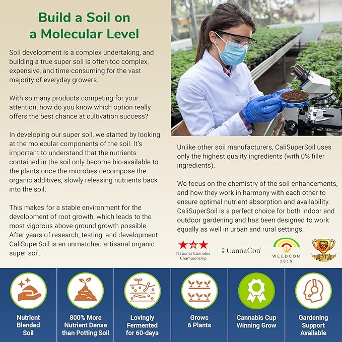 California Super Soil Premium 100% Organic Super Soil - 18+ Nutrient Blend - Living Soil Technology - Potting and Garden Soil for Indoor Grow Kit - 18Lbs Bag - Grows 6 Plants