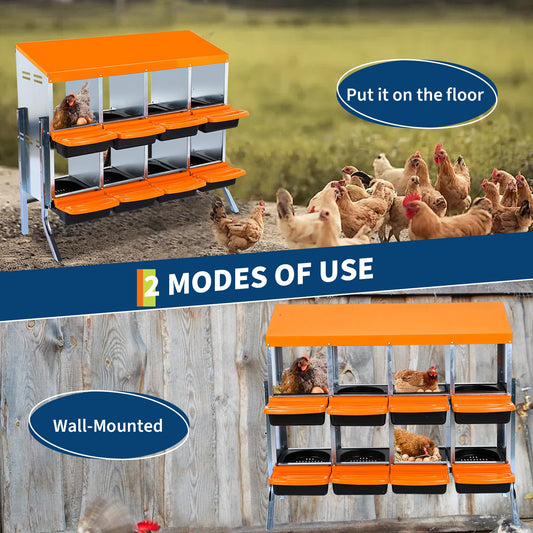 Chicken Nesting Box,8 Hole Roll Away Nesting Box for Laying Eggs,Wall Mount Chicken Nesting Boxes,Easy Egg Collection,Cleanable Pull Out Hen Roosting Boxes