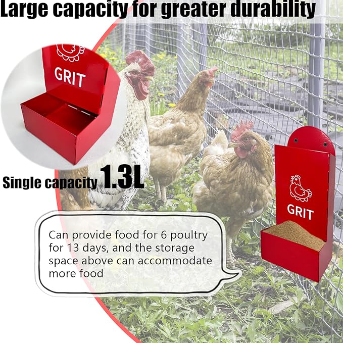 2PS Metal Chicken feeders, Oyster Shell and Grit Feeder, Large Capacity Chicken coop Accessories for Rust Prevention, Comes with Installation Tools, Suitable for breeding Farms and Farms