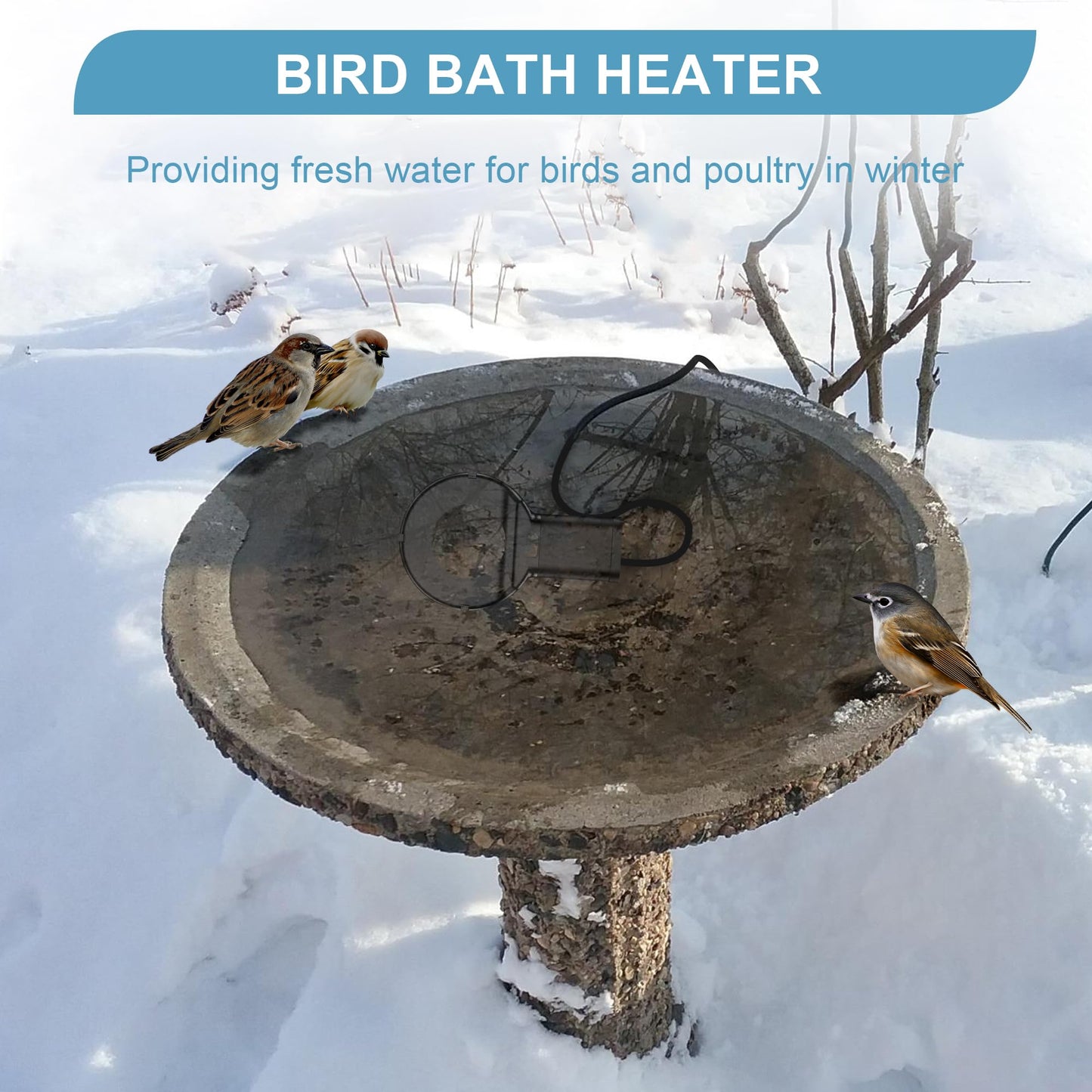 250W Utility De-Icer Submergible Cast Aluminum Chicken Water Heater for Livestock Tank Heater Winter Bird Bath Heater Black