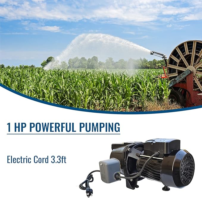 1HP Shallow Well Pump, 110V/60Hz, 10.57GPM, 216ft Head Jet Water Pump, Stainless Steel Shallow Well Jet Pump for Home Lawn Irrigation and Water Draining
