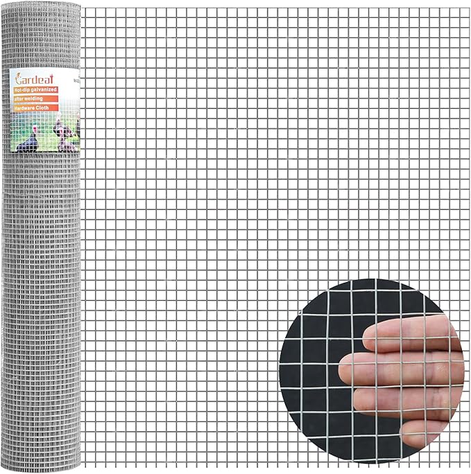 48in x 100ft 19 Gauge 1/2 Inch Hardware Cloth - Double Hot-Dipped Galvanized After Welding Steel Mesh - Duty Rust Proof Fencing for Gardens, Chicken Coops & Poultry Animal Netting Cage Screen