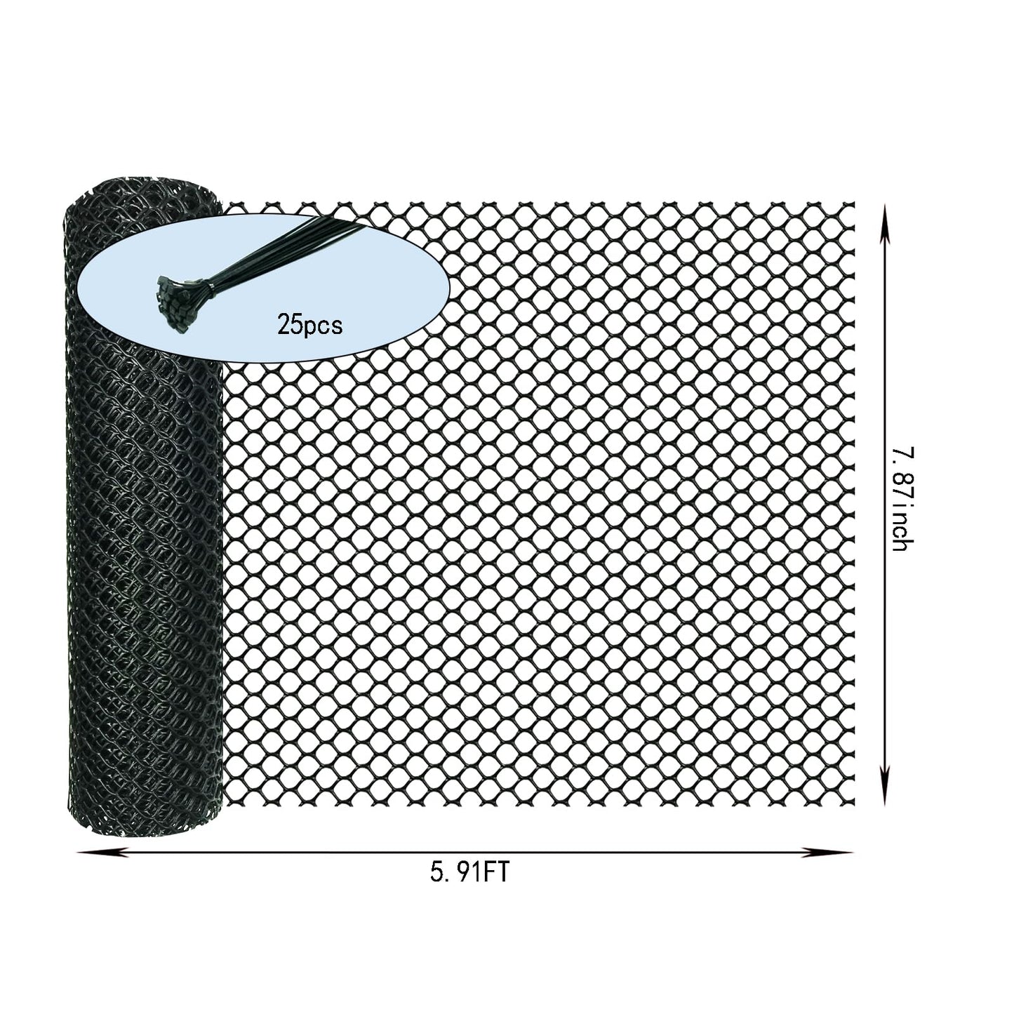 KYHSOM Black Plastic Chicken Wire Fence Mesh,Plastic Wire Mesh Fence Roll 7.87IN x5.91FT - Plastic Wire Mesh Fence with 25 Straps Suitable for Garden Guardrails, Poultry, and Rabbits