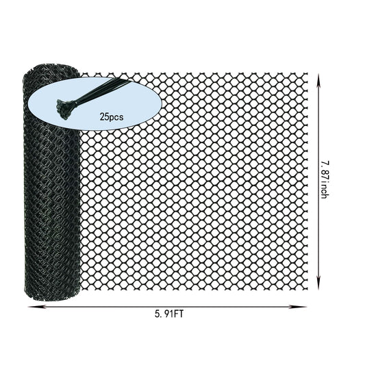 KYHSOM Black Plastic Chicken Wire Fence Mesh,Plastic Wire Mesh Fence Roll 7.87IN x5.91FT - Plastic Wire Mesh Fence with 25 Straps Suitable for Garden Guardrails, Poultry, and Rabbits