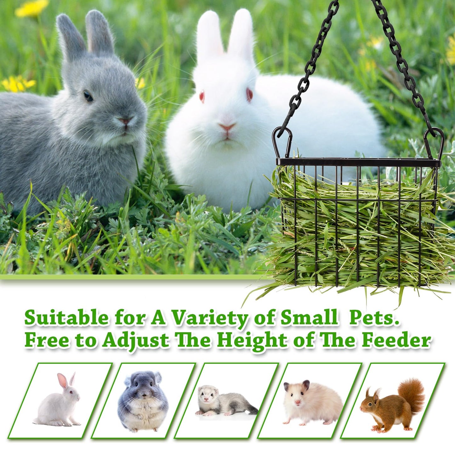 Rabbit hay Feeder Sangle Sopffy 2PCS, Guinea Pig hay Feeder with Metal Frame for Guinea Pig Chinchilla Bunny, Chinchilla cage Accessories (Black-1)
