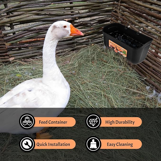 3 Pack Hanging Chicken Feeder Waterer, Duck Feeder for Outside with Clips, Water Trough for Duck Goose Goat Pig Deer, Durable Poultry Feeding Water Container, Small