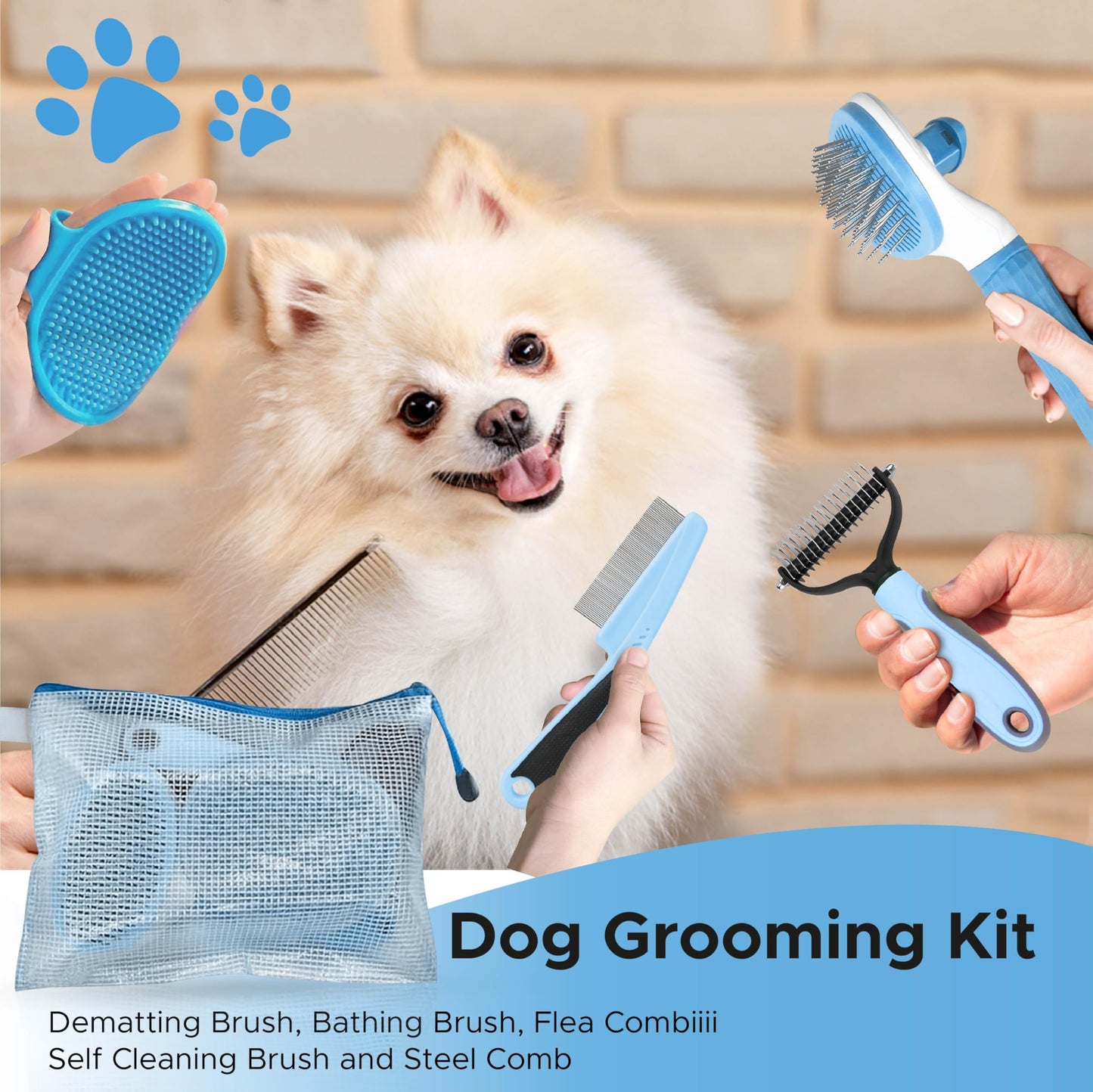 Cat and Dog Brushes for Grooming – Pet Grooming Kit with Brushes – At-Home Grooming Supplies with Dematting Comb, Slicker Brush, Dog Bath Brush (Pink)
